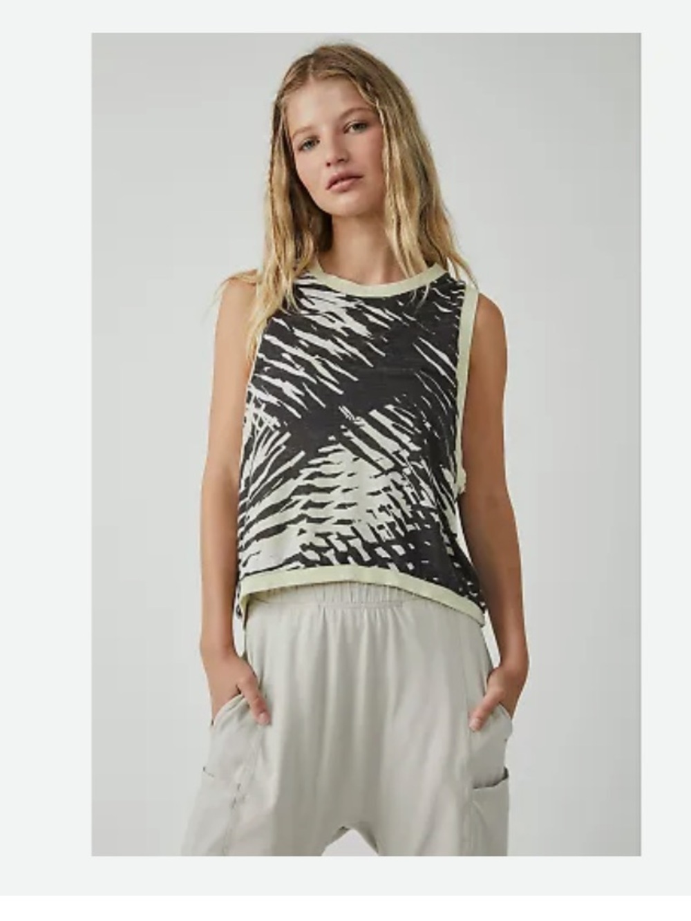 Free People FP Movement Printed Love Tank Top | Pale Lime & Black | XS NWOT